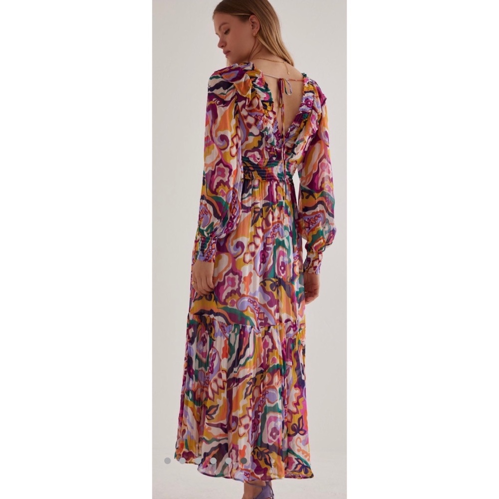 Anthropologie Odetta V-Neck Ruffle Maxi Dress M - Picture 13 of 16